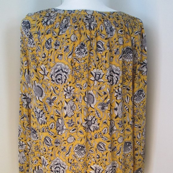 Lucky Brand Yellow and Blue Floral Button-Down Collarless Top Size L - Picture 4 of 12